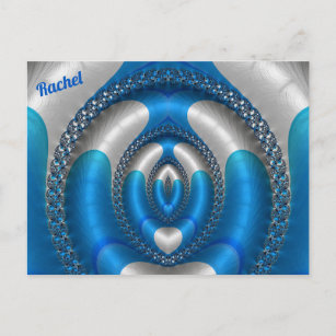 RACHEL Bright!~  Blue White 3D Fractal Design ~ Postcard