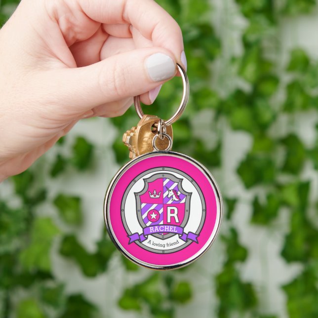 Rachel letter R name meaning pink unicorn crest Key Ring (Hand)