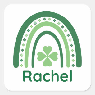 Rachel Name Clover Boho Rainbow Square Sticker