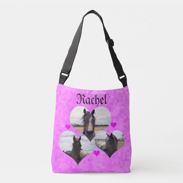Rachel Name With Arab Horses, Crossbody Bag (Front)