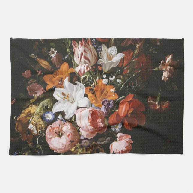 Rachel Ruysch - Flowers In A Glass Vase Tea Towel (Horizontal)