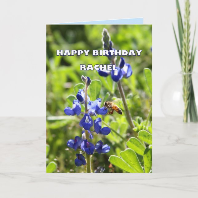 Rachel Texas Bluebonnet Happy Birthday Card (Front)