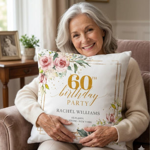 Rachel Williams 60th Birthday Party Floral Gold Cushion