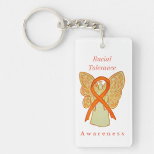 Racial Tolerance Orange Awareness Ribbon Keychain
