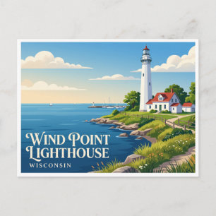 Racine Harbour and Wind Point Lighthouse Wisconsin Postcard