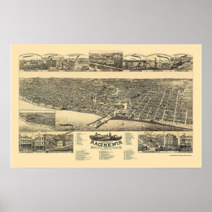 Racine, WI Panoramic Map - 1883 Poster