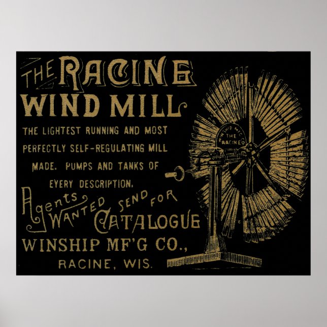 Racine Wind Mill Racine Wisconsin 1889 Poster (Front)