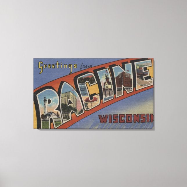 Racine, Wisconsin - Large Letter Scenes Canvas Print (Front)