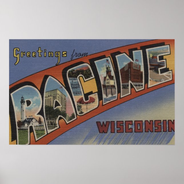 Racine, Wisconsin - Large Letter Scenes Poster (Front)