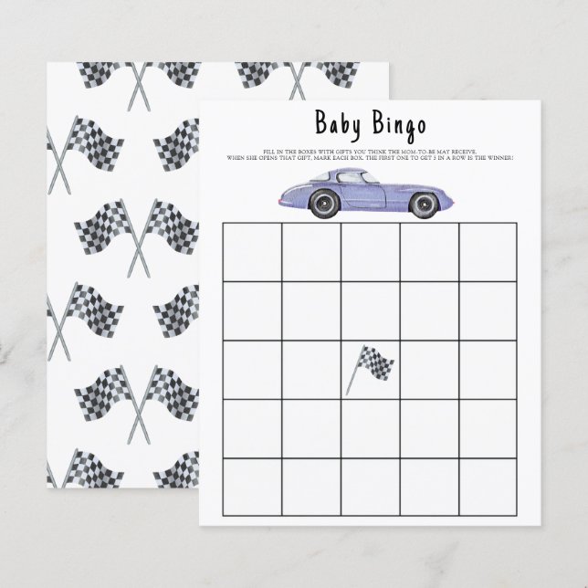 Racing Baby shower bingo game (Front/Back)