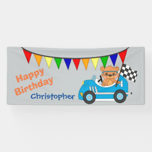Racing Bear Boy Birthday Party Banner
