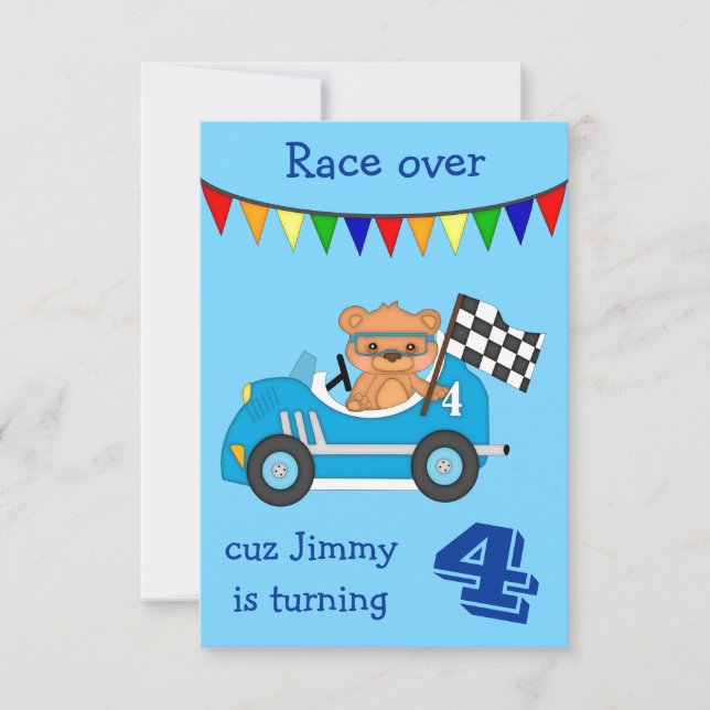 Racing Bear Kids Birthday Party Invitation (Front)