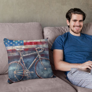 racing bike in acrylic american flag background cushion