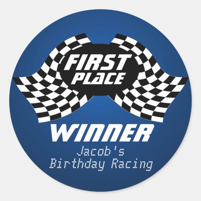 Racing Birthday Chequered Flags 1st Place Classic Round Sticker (Front)