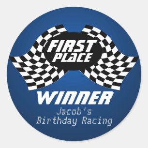Racing Birthday Chequered Flags 1st Place Classic Round Sticker