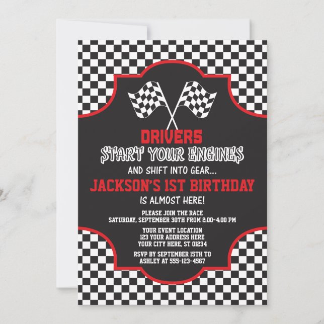 Racing Birthday Invitation, Race Car Invite (Front)
