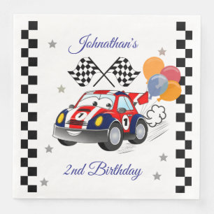 Racing Birthday Party Race Car & Checkered Flag Napkin