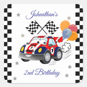 Racing Birthday Party   Race Car & Checkered Flag Square Sticker