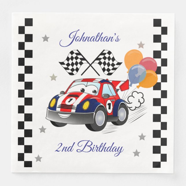 Racing Birthday Party | Race Car & Chequered Flag Napkin (Front)