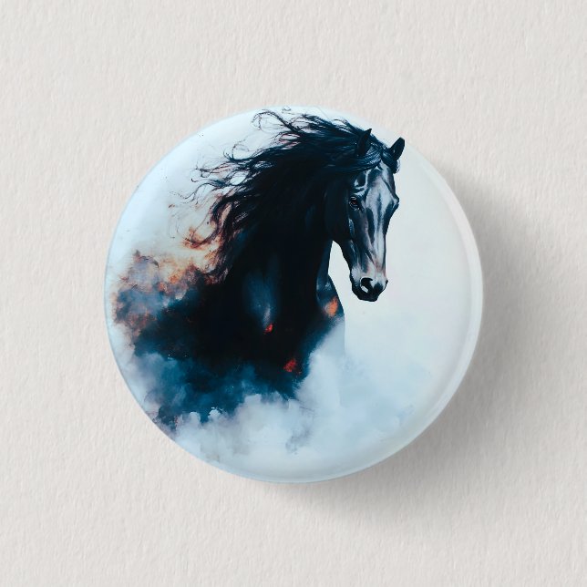 Racing Black Horse Portrait Minimalist 3 Cm Round Badge (Front)