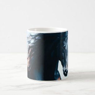 Racing Black Horse Portrait Minimalist Coffee Mug