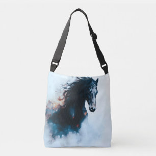 Racing Black Horse Portrait Minimalist Crossbody Bag