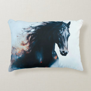 Racing Black Horse Portrait Minimalist Decorative Cushion
