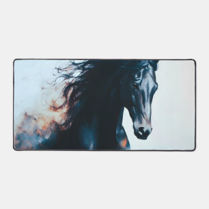 Racing Black Horse Portrait Minimalist Desk Mat