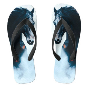  Racing Black Horse Portrait Minimalist Flip Flops