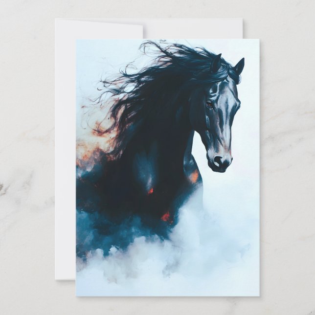  Racing Black Horse Portrait Minimalist Holiday Card (Front)
