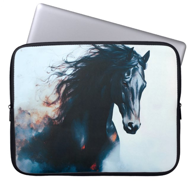  Racing Black Horse Portrait Minimalist Laptop Sleeve (Front)
