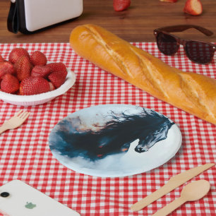  Racing Black Horse Portrait Minimalist Paper Plate