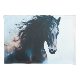 Racing Black Horse Portrait Minimalist Pillowcase