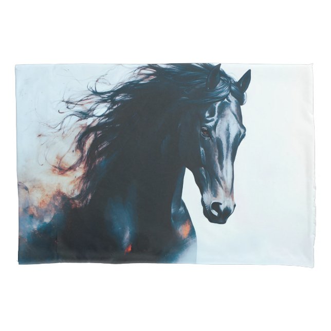  Racing Black Horse Portrait Minimalist Pillowcase (Front)