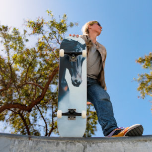  Racing Black Horse Portrait Minimalist Skateboard