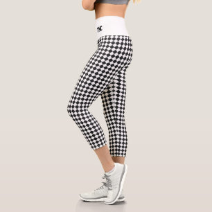 Racing Black White Chequered Flag Custom Initials Capri Leggings