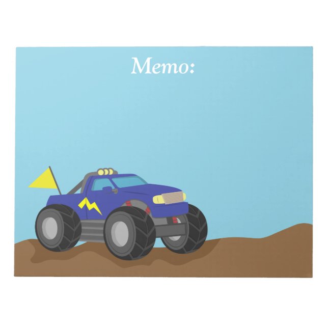 Racing Blue Monster Truck, for Boys Notepad (Front)