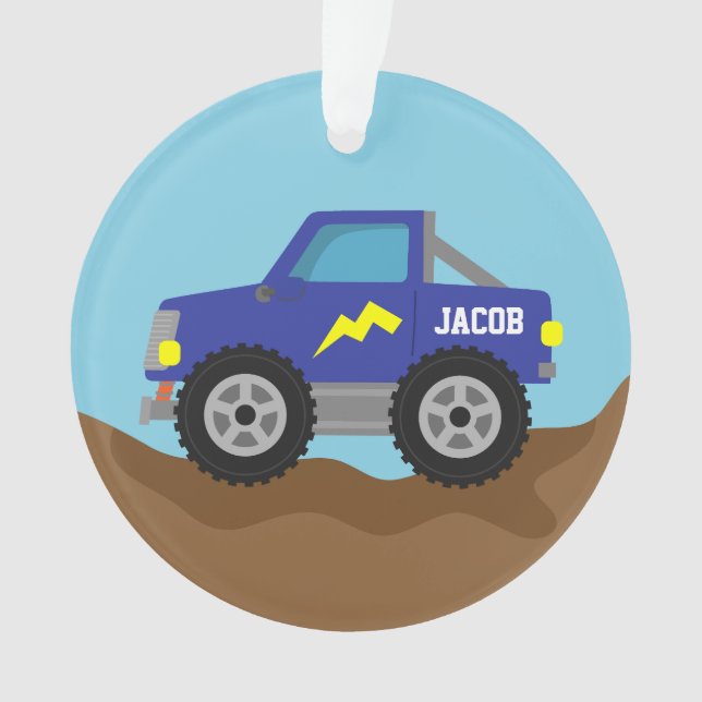 Racing Blue Monster Truck, for Boys Ornament (Front)