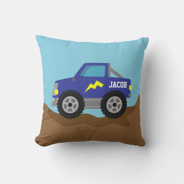 Racing Blue Monster Truck, for Boys Room Cushion (Front)