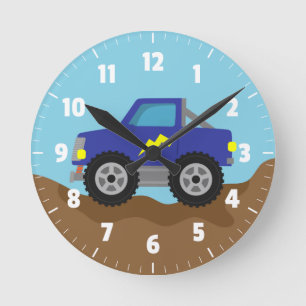 Racing Blue Monster Truck, for Boys Room Round Clock