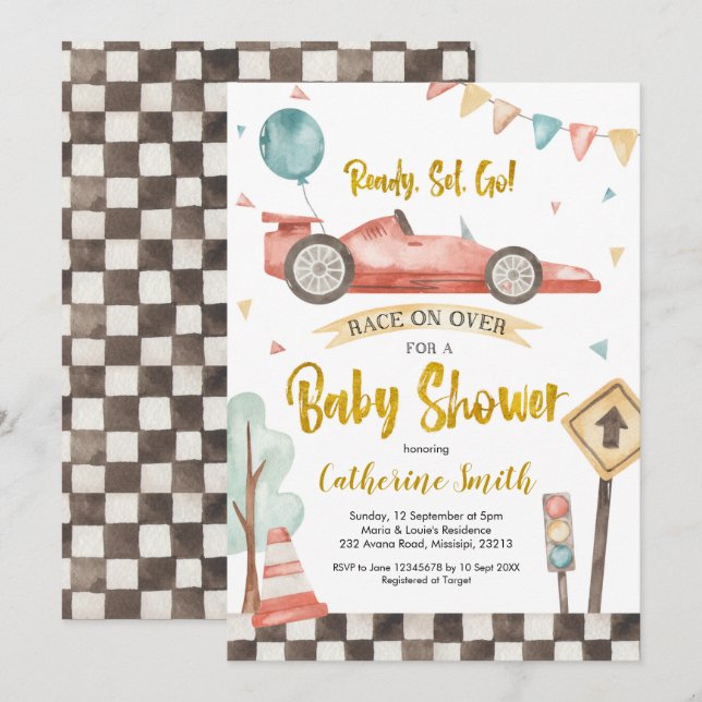 Racing Boy Baby Shower Invitation (Front/Back)