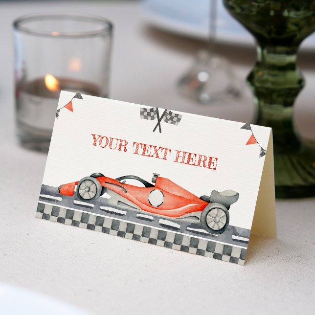 Racing Car 1st Birthday Tent Place Card (Creator Uploaded)