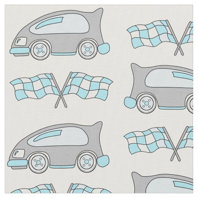 Racing Car and Flags Pattern Fabric (Close Up)