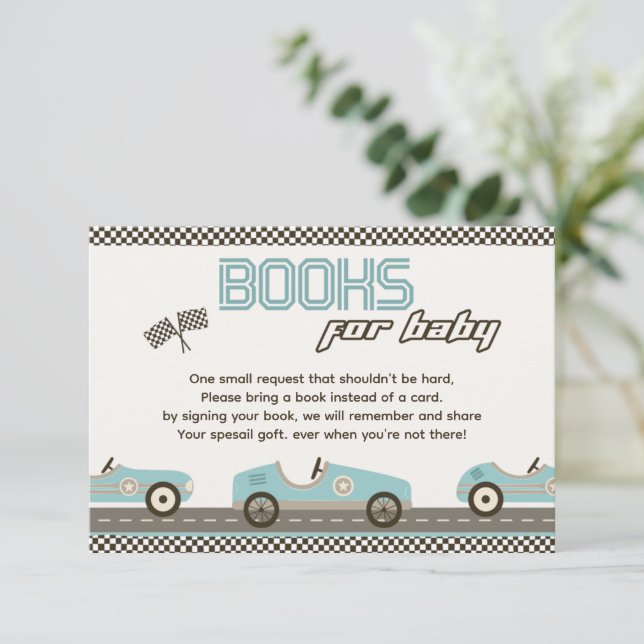 Racing Car Baby Shower Books For Baby Card (Standing Front)