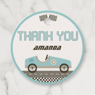 Racing Car Baby Shower Circle Thank You Tag