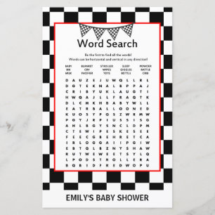 Racing Car Baby Shower Game PRINTED
