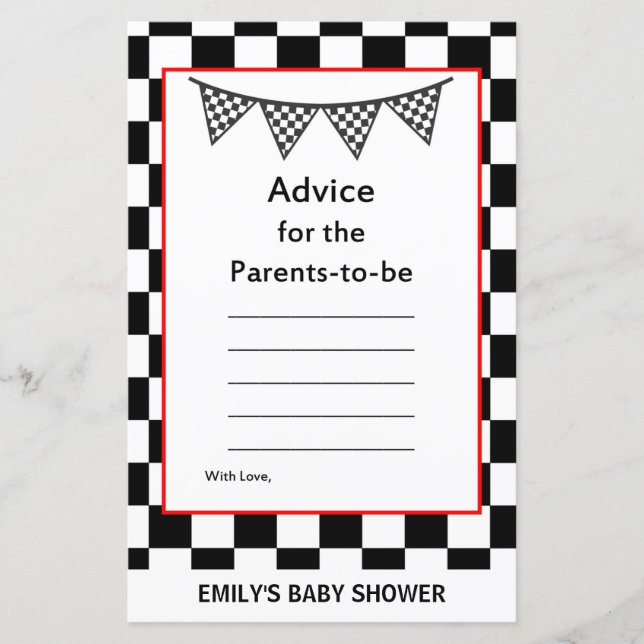 Racing Car Baby Shower Game PRINTED (Front)