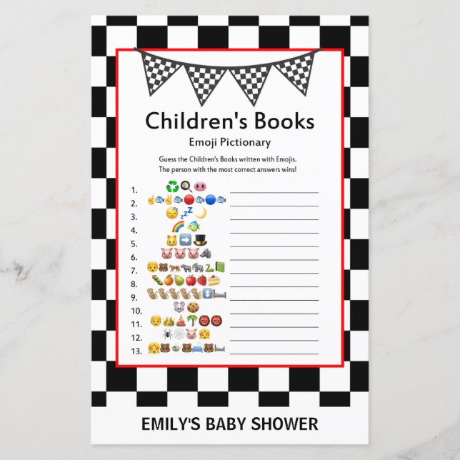 Racing Car Baby Shower Game PRINTED (Front)