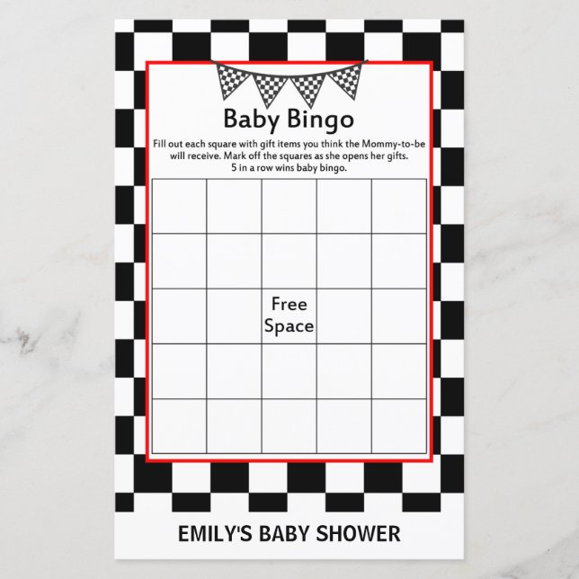 Racing Car Baby Shower Game PRINTED (Front)