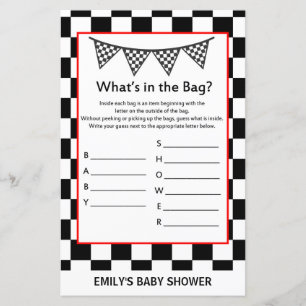 Racing Car Baby Shower Game PRINTED